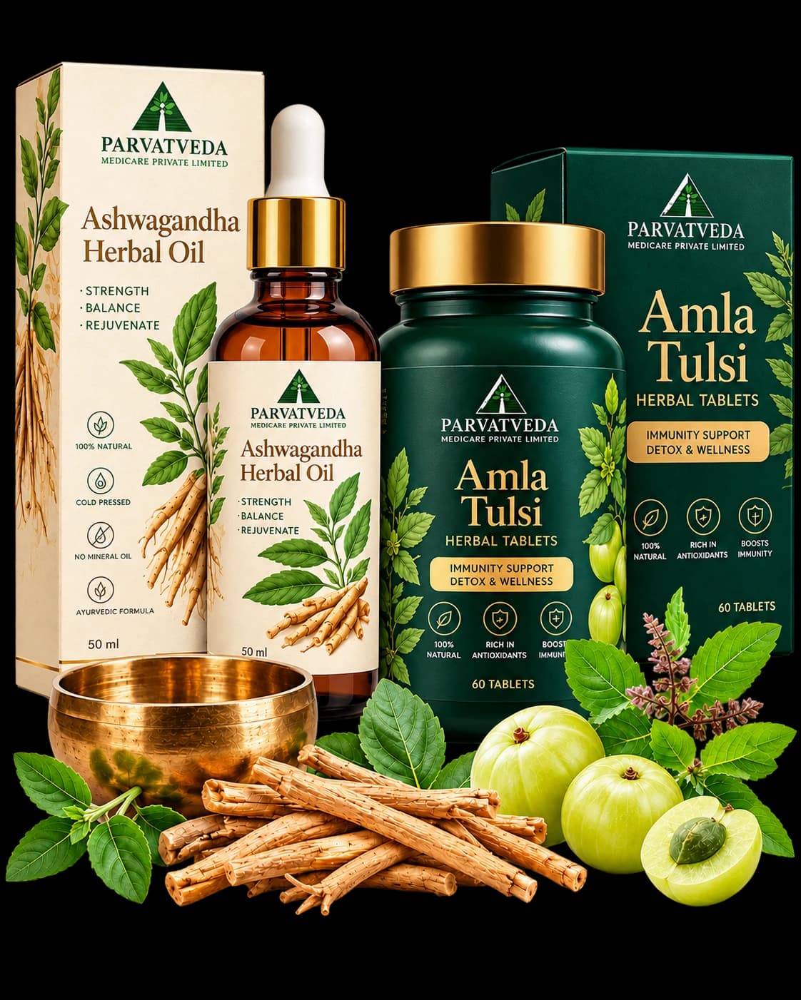 Authentic Ayurvedic Ashwagandha Oil and Amla Tulsi Formulation